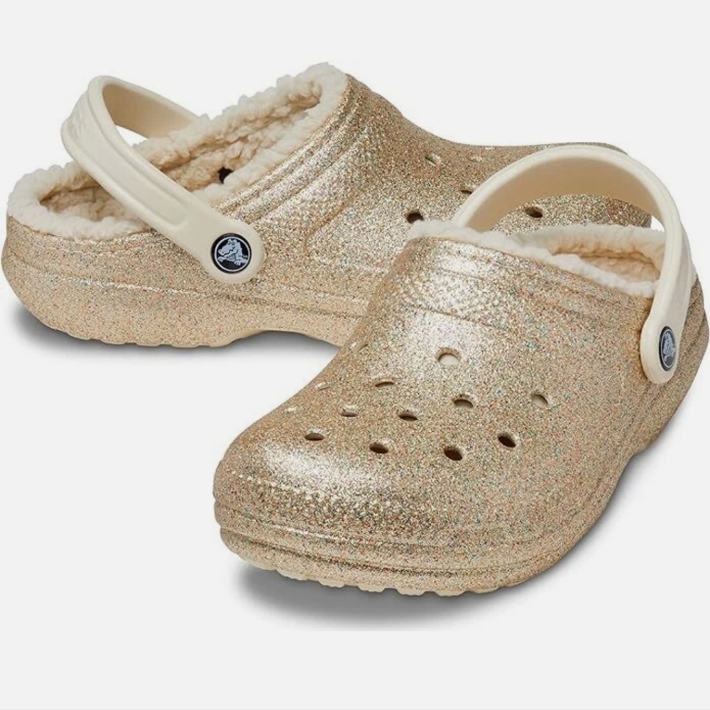 Brand New CROCS BAYA LINED GLITTER CLOGS GOLD
